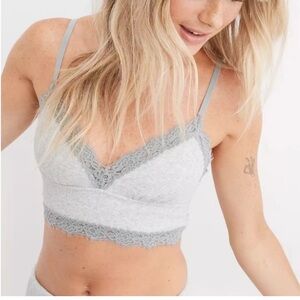 Aerie Ribbed Eyelash Lace Trim Longline Bralette